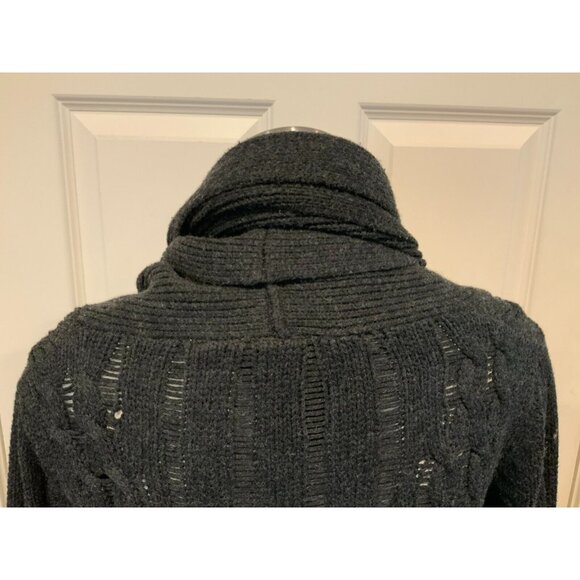 Poleci Dark Gray Cable Knit Cardigan W/ Neck Tie, Size Small - Picture 9 of 9